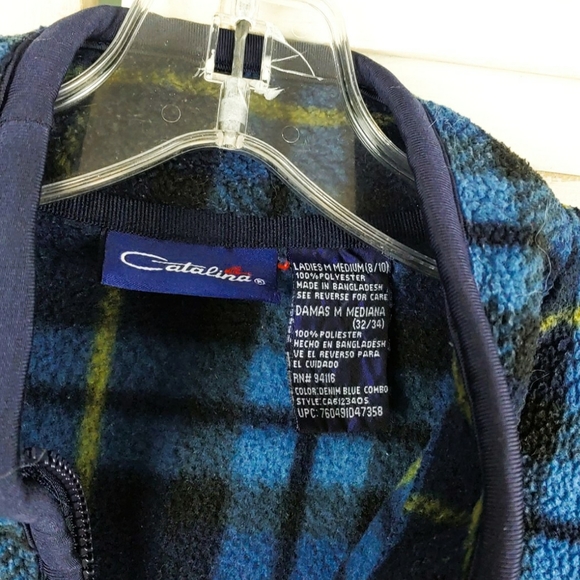 Catalina Wmn M Blue & Blk Plaid Lng Slv 1/4 Zip - Picture 5 of 7